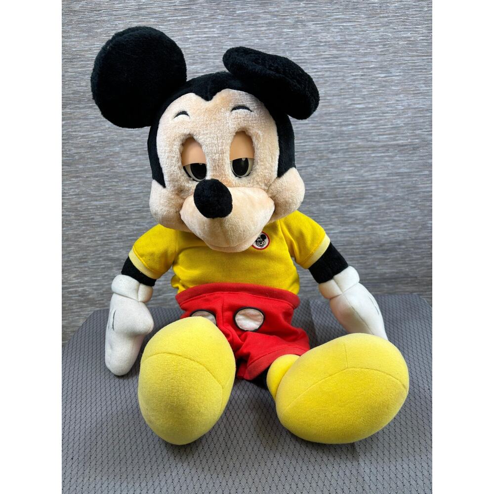 Vintage Disney Mickey Mouse Talking Large Plush Cassette Player Doll Yellow Red
